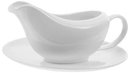 DONFAMDS Ceramic Gravy Boat and Sauce Pitcher Set with White Porcelain Tray for Steak and Restaurant Condiments Serving