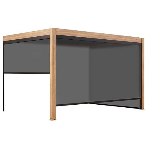Oviala Pergola bioclimatique adossée 3x4m et 3 Stores en Bois Gris