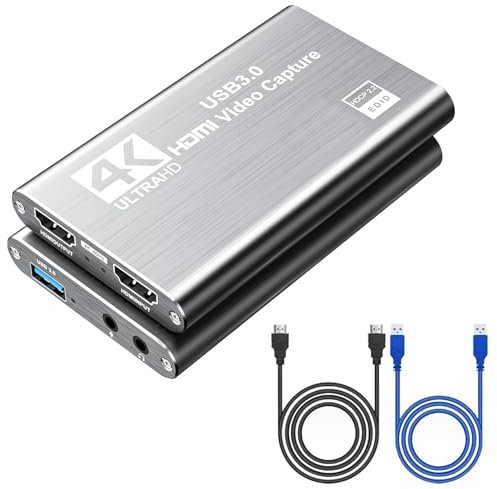 Video Capture Card, Audio Video Capture Card, USB 3.0 Capture Card 4K HDMI Loop-Out, 1080P 60FPS/2K 30FPS Video Game Capture for Streaming Game Recording Works for PS5/Switch/Camera/PC/OBS