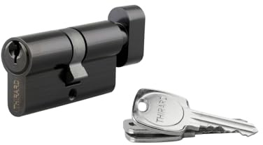 THIRARD Cylindre à bouton, 30B x 30 mm, Serrure Anti-Arrachement, Noir | Finition noire, 3 clés incluses, bouton intérieur, mécanisme à goupilles, montage standard pour porte d'entrée