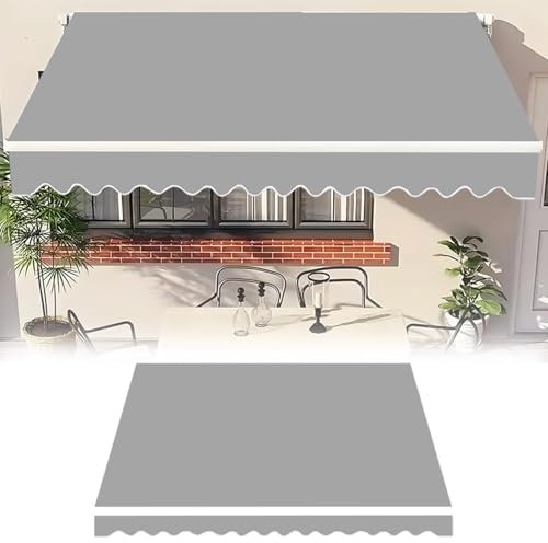 Generisch Ersatzstoff Markisenstoff Aus Polyester Mit Volant, Balkon Markisenbespannung Einziehbar Markisen Ersatzstoff Sonnenschutz Markisentuch Für Tür Außen Terrasse(Grau,5x3.0m)