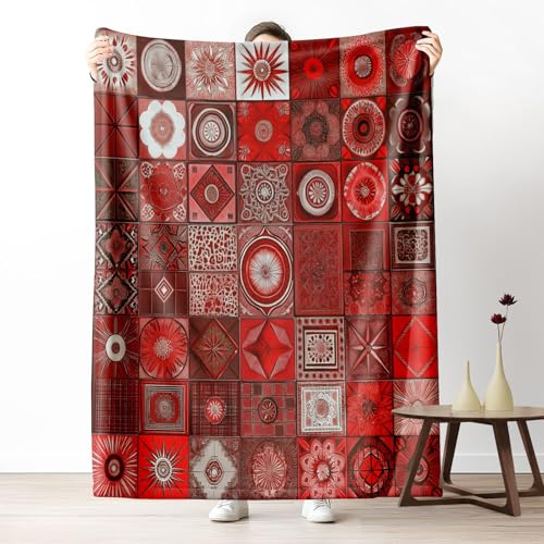 Plaid Polaire Bohème Géométrique Patchwork 220x240, Couverture Ethnique Indien Traditionnel 2 Personnes, Jete de Canape Grande Taille Chaude Légère, Couverture Lit Microfibre pour Pique Nique Camping