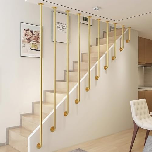Ringhiera per scale interne, corrimano per scale in ferro battuto in metallo balaustra parapetto, ringhiera protettiva a forma di L dorata per loft/ville/appartamenti interni, altezza 30-150 cm(85cm)