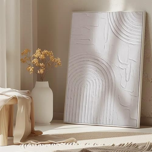 DekoArte- Cuadro Decoración Salón Moderno en Relieve Blanco - NIEVE - 60x90 cm - Cuadros con marco blanco incluido | Cuadro relieve blanco yeso textura, con marco color blanco incluido, listo para colgar