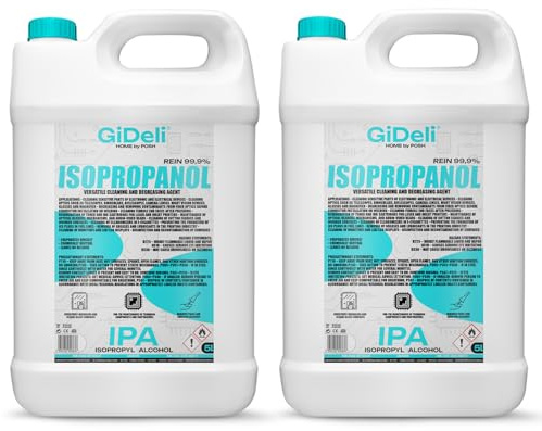 GiDeli Isopropanol 99,9 % 10 liter rengöringsmedel högeffektiv isopropylalkohol IPA rengöringsalkohol för rengöring av elektroniska komponenter, linser och skärmar – rengöring av hartser i 3D-tryck