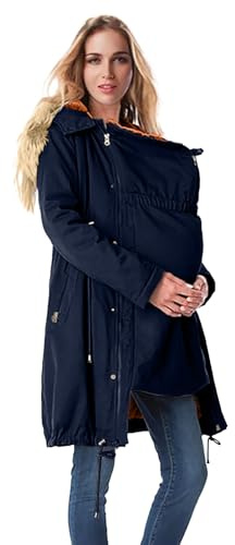 Veste De Portage Femme Bebe d'hiver chaude en coton pour femme - avec col en fourrure - Veste d'hiver pour femme - Vestes de grossesse avec insert pour bébé - Manteau surdimensionné chaud