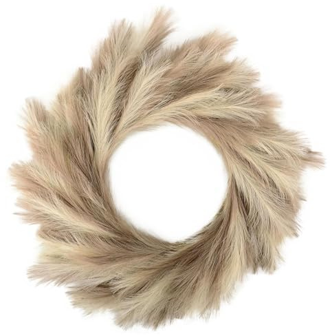 Packool Pampas Grass Wreath, 60 cm/23.6 Fluffy Artificial Reed Flower Ring, Realistic Silk Texture, Sturdy Wire Base, Rustic Home Wall Decor for Door, Fireplace, Porch, Year-Round Use