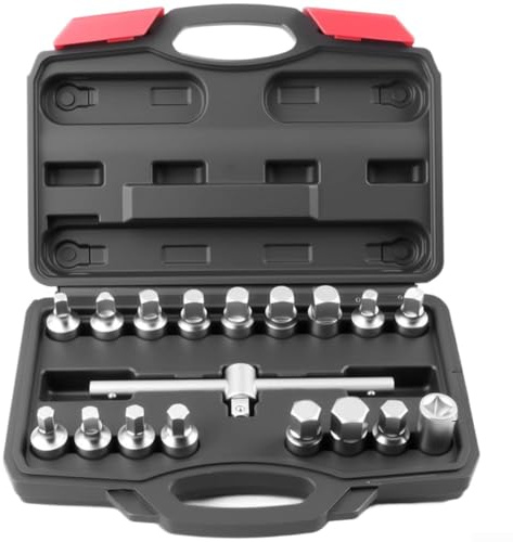 Jeu de 18 clés à douille pour raccords de vidange d'huile compatibles avec vis hexagonales intérieures, carrées et triangulaires sur les moteurs