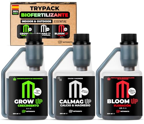 UP NUTRIENTS Trypack Fertilizante Grow, Calmag & Bloom Essential 250 ml | Abono Líquido 100% Orgánico Completo Crecimiento, Floración y Engorde Cogollos | Nutrientes Naturales Plantas