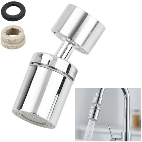 Solvio Big Angle Swivel Kitchen Tap Aerator, 360° Rotatable Faucet Spray Head Replacement, Water Flow Modes Splash-Proof Sink Tap Attachment, Universal Faucet Extender for Kitchen and Basin