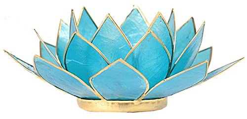 Lotus ljusstake chakra 5 blå guldfoder