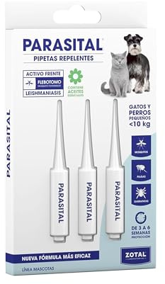 Zotal Parasital Pipetas Perros Pequeños y Gatos - hasta 10 kg - Blíster de 3 Pipetas - Protección Pulgas, Garrapatas y Mosquitos - 3 a 6 Semanas por Pipeta - Resistente al Agua - Pack 1 Blíster