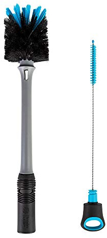 BlenderBottle Flaschenbürste 2 in 1, optimal für Wasserflaschen, Shaker, Trinkflaschen, Babyflaschen, 1 Stück, grau / blau
