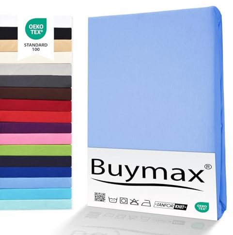 Buymax® Spannbettlaken 200x200cm Baumwolle 100% Spannbetttuch Bettlaken Jersey, Matratzenhöhe bis 25 cm, Farbe Hellblau