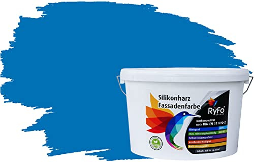 RyFo Colors Silikonharz Fassadenfarbe Lotuseffekt Trend Himmelblau 10l - bunte Fassadenfarbe, weitere Blau Farbtöne und Größen erhältlich, Deckkraft Klasse 1