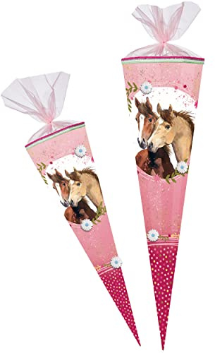 Schultüte - Pferdefreunde 2 - Pferde - 85 cm - 6 eckig - Tüllabschluß - Zuckertüte - mit/ohne Kunststoff Spitze - Nestler - Jungen Mädchen - Coppenrath - Ti..