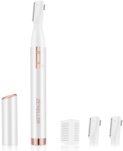 ZEXELLER Upgraded Eyebrow Trimmer, Precision Electric Razor for Women Men, Battery Operated Painless Facial Hair Remover with Adjustable Comb & Washable Blade (Face, Upper Lip, Chin, Neck)