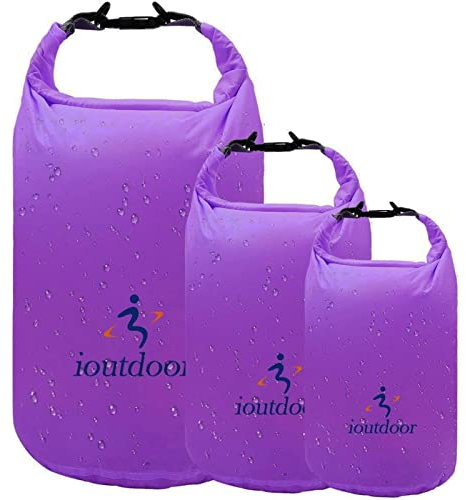 ioutdoor Dry Bag 2L + 5L + 10L Set, Waterproof Small Lightweight Dry Bags for Paddle Board Kayaking, Fishing, Camping, Hiking (Purple)