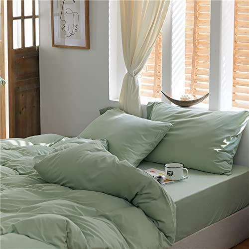 Omela Bettwäsche 140x200 Hellgrün 2 Teilig Microfaser Unifarben Grün Bettbezug Weich und Bequem Bettwäsche Set Reißverschluss - 140 x 200 + 70 x 90 cm