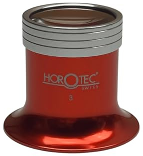 Horotec MSA 00.031-3 Loupe d'horloger en aluminium anodisé rouge avec anneau vissé x3,5
