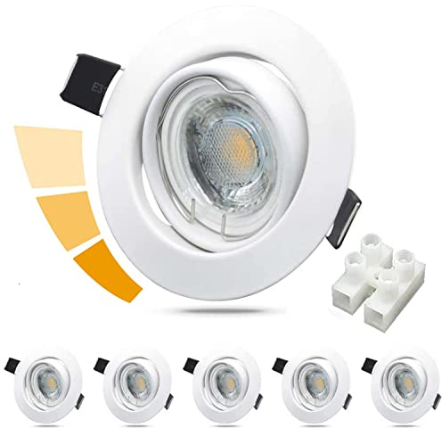 Unikcst 6er Set LED Einbaustrahler 6W 230V Dimmbar Einbauspots Weiß | 500lm Neutralweiß 4500K, 3-stufig dimmbar, ultraflach 28mm, Ø68mm Lochmaß, 30° schwenkbar, für Wohnräume