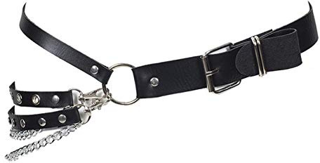 Yiida Damen Gothic Gürtel Mit Ketten, Nietengürtel, Punk Partygürtel, PU-Leder, Schwarz, Größe 115