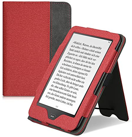 kwmobile Hülle kompatibel mit Tolino Vision 1/2 / 3/4 HD Hülle - Flip Case mit Handschlaufe - Kunstleder Cover - Rot Dunkelgrau