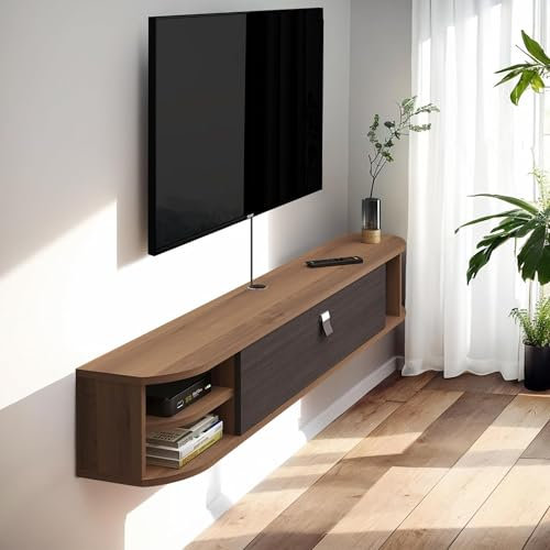 Pmnianhua Meuble TV Mural,Étagères TV Mural, Montage Mural sous Le Support de Télévision Meuble d'Étagère de Divertissement pour Console de Télévision Flottante pour Salon Chambre (120cm, Dark Brown)