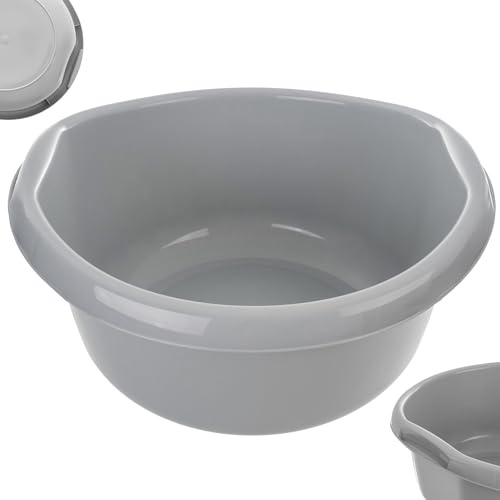 KADAX Runde Kunststoffschüssel. Becken tief und robust. Schüssel, Waschschüssel, Spülwanne Groß Eignet Sich hervorragend für das Badezimmer, den Waschraum, die Küche und das Haus (Hellgrau, 20L)
