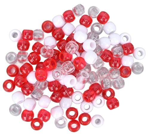 100 Stück transparente Haarperlen, Kunststoff-Haarspangen, Bartperlen, Schmuckherstellungsset, DIY-Haarflechten, Armband-Ornamente für Frauen, Männer, Mädchen (rot, weiß, transparent)
