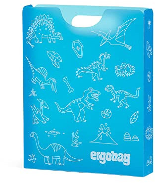 ergobag Heftebox DIN A4 inkl. Griff für mehr Ordnung im Schulranzen, durchsichtig und stabil Dinosaurier - Blau