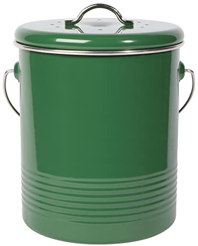 Now Designs Compost Bin Green Powder Coated Steel with Charcoal Filter, 8.5 inches high,1.25 Gallon
