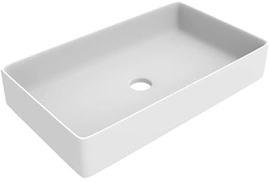 ERCOS Lavabo Rectangular de Cerámica sobre Encimera, Lavabo de Baño Color Blanco Mate, Sin Rebosadero, Dimensiones 606X356 mm