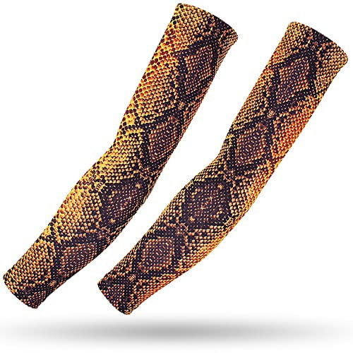 DETUCK Tattoo Arm Ärmel Ärmlinge, Armwärmer Sleeves UV Sonnenschutz Armstulpen, Arm Sleeves Kühlung UPF 50+, Kompressions Tattoo Cover Armstulpen (ein Paar) (Goldene Pythonschlange, L)