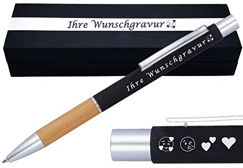 Kugelschreiber mit Gravur | Bambusgriffzone | Blau schreibend | Kugelschreiber personalisiert | Wunschgravur mit Symbolen möglich PS159