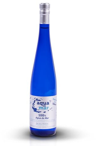 Agua de mar 750 ml - Hipertónica 100% - Botella de vidrio en azul cobalto con tapón de corcho natural - Aqua de Mar - Agua de Mar para beber.