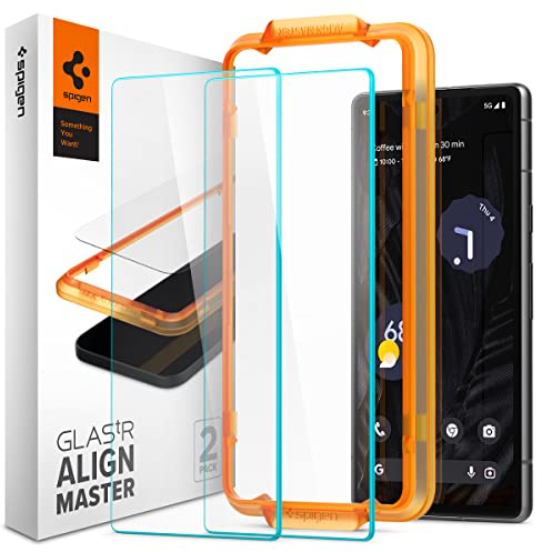 Spigen Alignmaster Schutzfolie [2 Stück] für Google Pixel 7a | Volle Abdeckung, Kratzfest, Hochauflösend, Kristallklar, Hüllenfreundlich, 9H Härte Folie