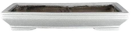 Rechteckige Bonsaischale aus weiss glasiertem Steinzeug mit Risseffekt 55,5 x 20 x 8 cm - TY59