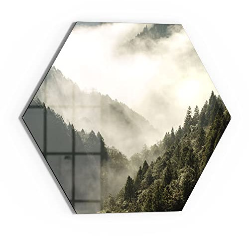 DEQORI Glas-Magnettafel | 55x47,6 cm groß | Motiv Nebel in den Bergen | Memo-Board aus Glas | Magnetboard inkl. Magnete, Stift & Tuch für Küche & Büro | Tafel magnetisch & beschreibbar