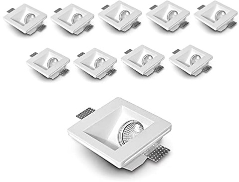 Eurekaled - 10 pezzi Portafaretto in Gesso CERAMICO Inclinato da Incasso per GU10 e MR16 in cartongesso