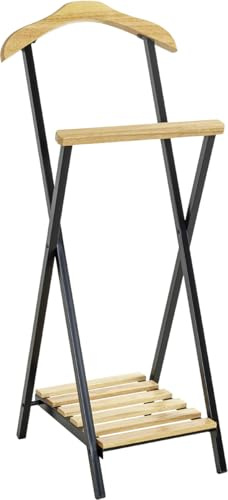 HAKU Men'S Valet Nature, Black, Solid Wood, Metal - Dim.: W 45 cm X H 110 cm X D 45 cm, Style: Traditional