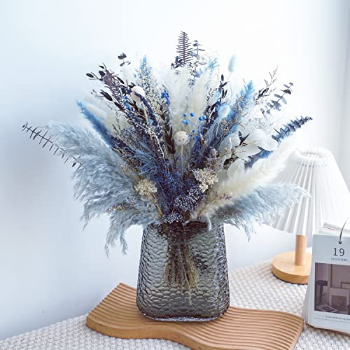 WXQX Pampas Grass Bouquet - Natural Dried Flower Arrangement, Mix Plants Eucalyptus Stems Bundle for Boho Table Centerpiece, Rustic Home Office Wedding Decor, or Gift