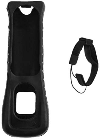 Coque Wii en Silicone Bagima Coque de Protection en Silicone et Dragonne Compatible avec la Télécommande Wii (Noir)