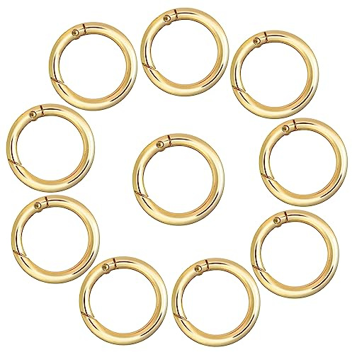 THETAG Runde Karabiner, 10 Stück, 25 mm, Gold, Zinklegierung, Triact Lock, für Outdooraktivitäten und DIY-Projekte