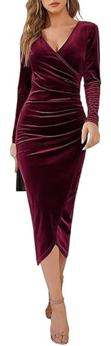 Rongseng Vestiti da Donna Elegante in Velluto Abito da Donna Manica Lunga con Scollo a V Invernale Abito da Cocktail Abiti da Cerimonia Lunghi Maxi Abiti per Casual Cocktail Feste Autunno e Inverno