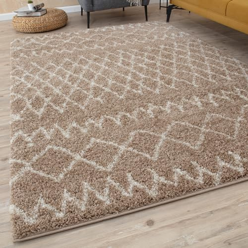 THE RUGS Modern Moroccan Design Living Room and Bedroom Rugs, Non-Shedding & Easy Care (Tangier Beige/Ivory, 120x170 cm)