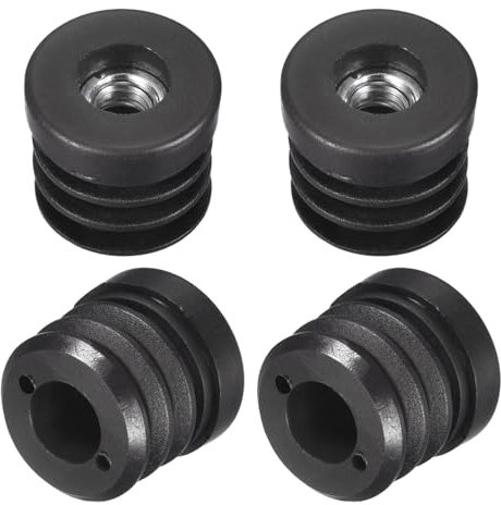 QUARKZMAN 4pcs Rond Noir Tube Inserts avec M8 Filetage, pour 25mm/0.98 OD Rond Tube, Plastique Réglable Prise Roulette Insert Chaise Fin Bouchons Meubles Pied Prise