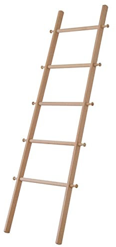 Handtuchständer aus Holz, 5 horizontale Handtuchhalter mit 10 Haken, Wäschestange, 170 cm, handgefertigt, Badetuchhalter aus massivem Buchenholz, Holzleiter