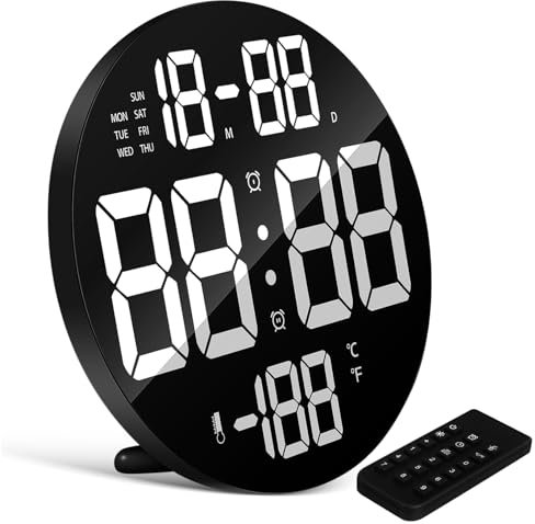 Warmhm Runde Wanduhr hängende Uhr Kalenderuhr große Uhr Standuhr Wanduhr Digitaluhr geführte Uhr digitaler Alarm LED Schwarze Schale schmücken weißes Licht Eingebaute -Knopfbatterie