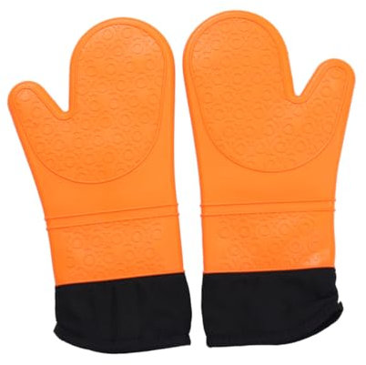 OUNONA 2pc Insulated Scald Gloves Silicone Lining for Baking Cooking and Handling Hot Items Grill Oven Long Cuff Design for Extra Protection
